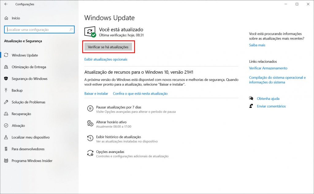 Como instalar atualização no Windows 10 - Passo 2