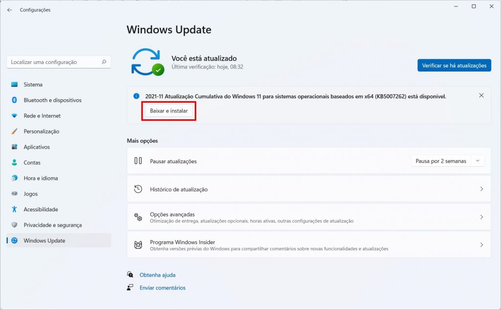 Como instalar atualização do Windows 11 que arruma SSDs - Passo 2