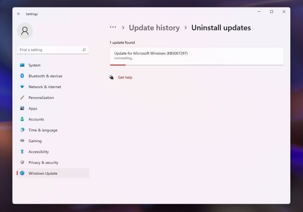Desinstalar atualização - Windows 11