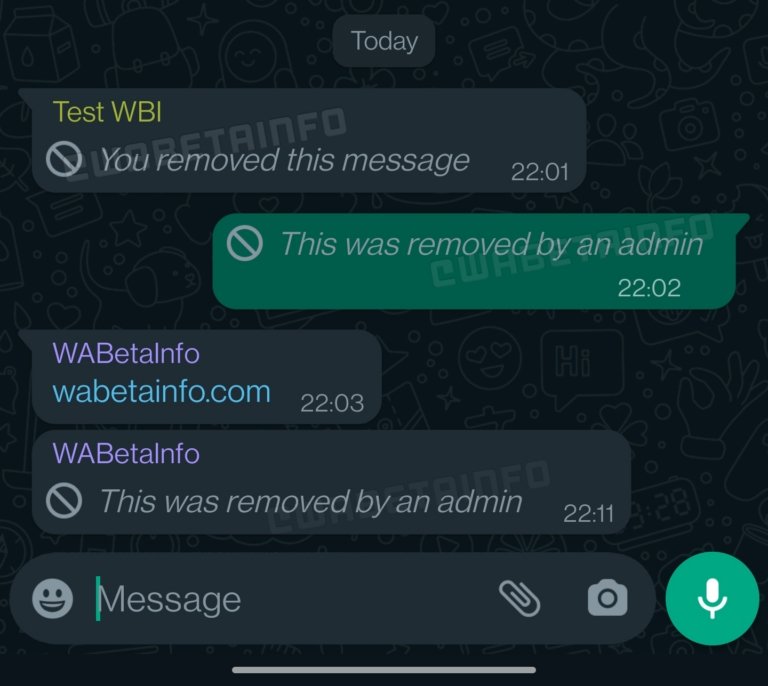 WhatsApp - mensagem apagada por administrador em grupo