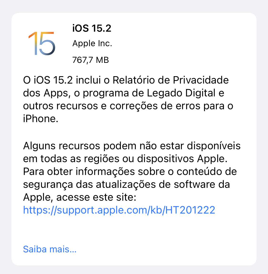 Apple iPhone iOS 15.2