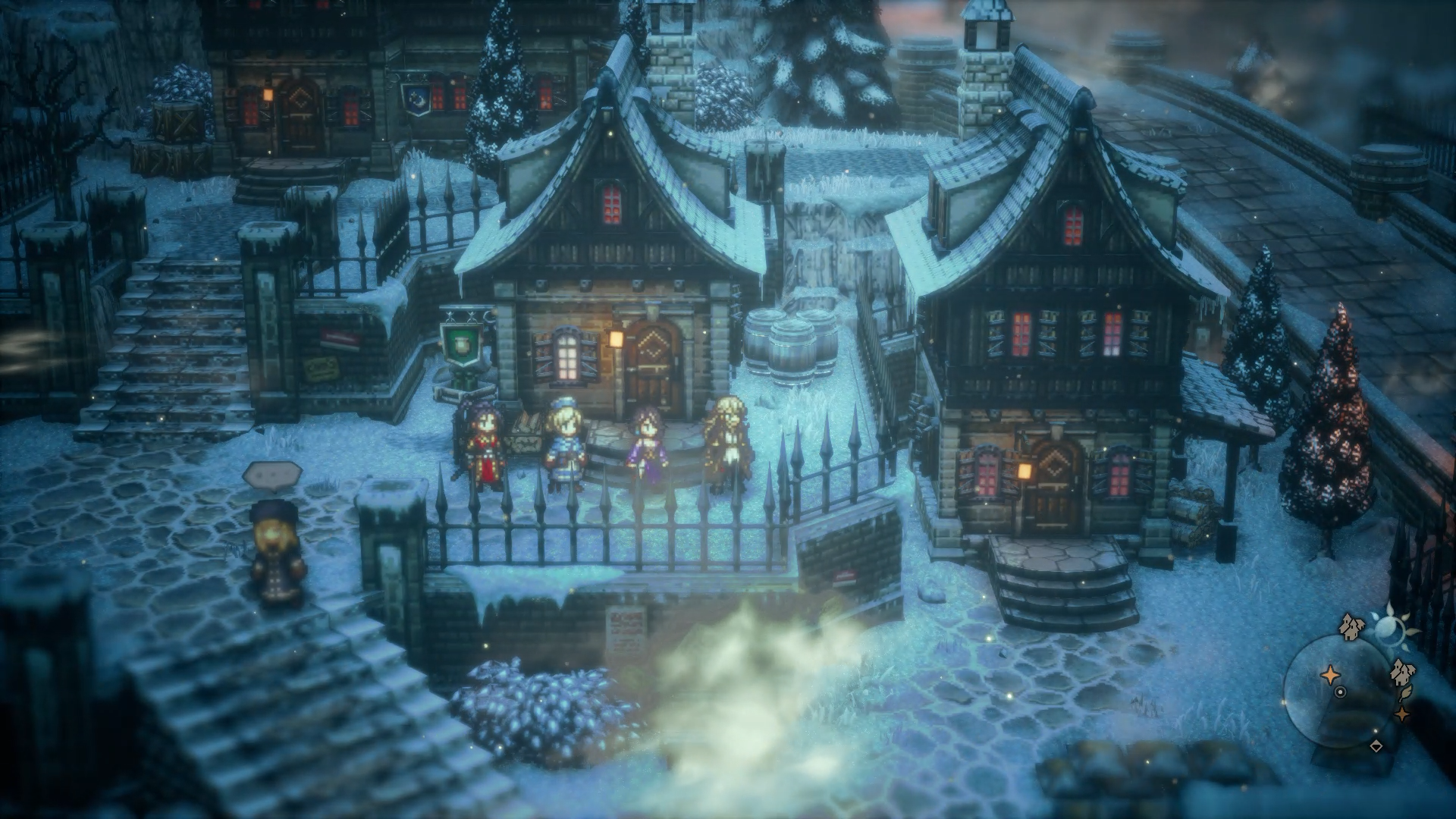 Imagem mostra cena do jogo Octopath Traveler 2