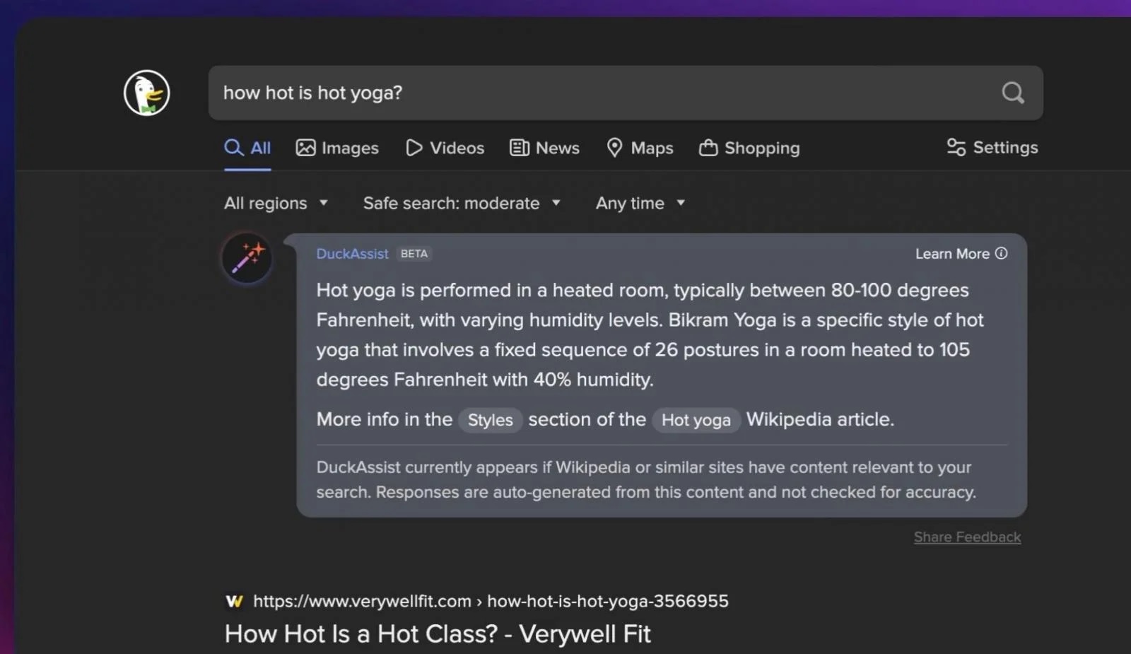 DuckDuckGo includes AI-powered search responses
