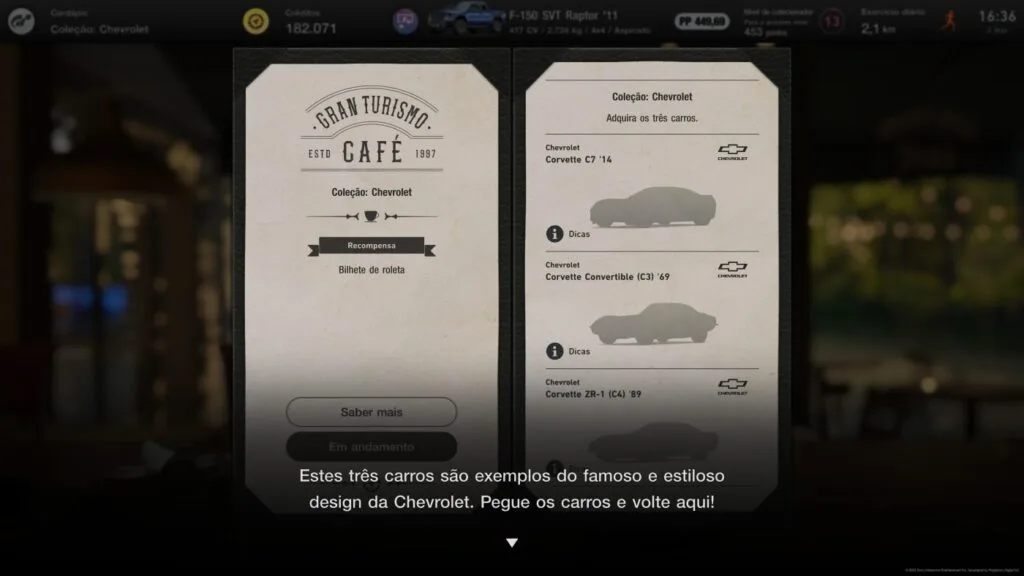 Gran Turismo 7 - cardápio do modo Café