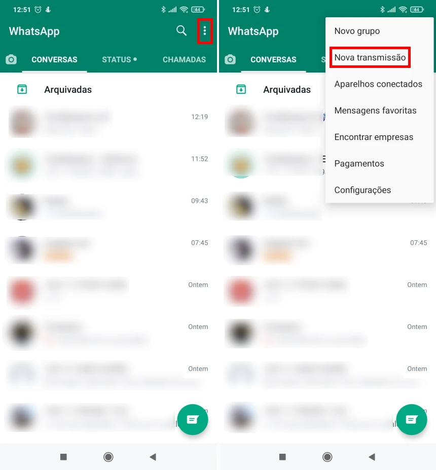 Como usar a lista de transmissão do WhatsApp - Passo 1