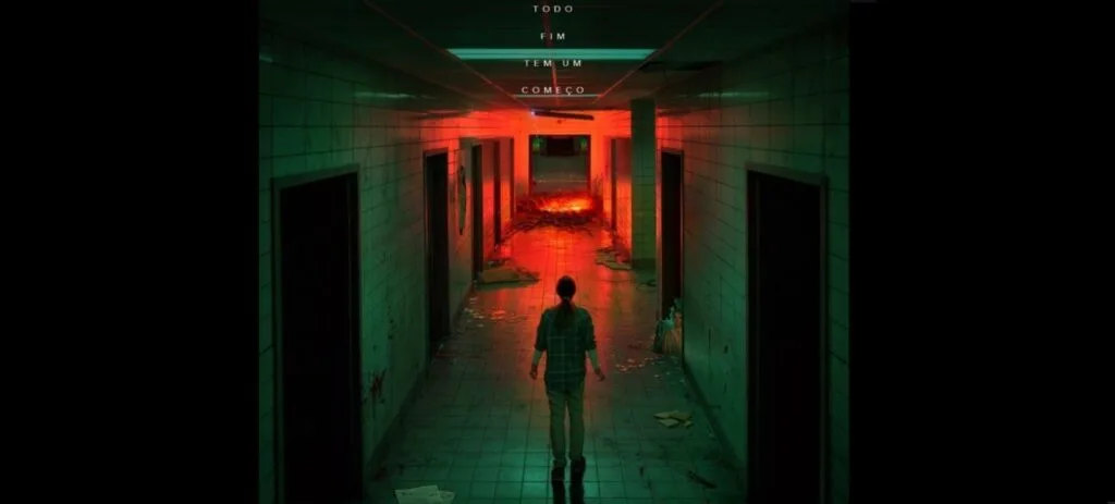 Imagem mostra a personagem de Sadie Sink, Max, em Stranger Things, em um porter da temporada 4 da série: ela está em um corredor escuro e, ao fundo, dá para ver uma iluminação vermelha e algo parecido com uma lava saindo do chão. No topo, o texto "todo fim tem um começo"
