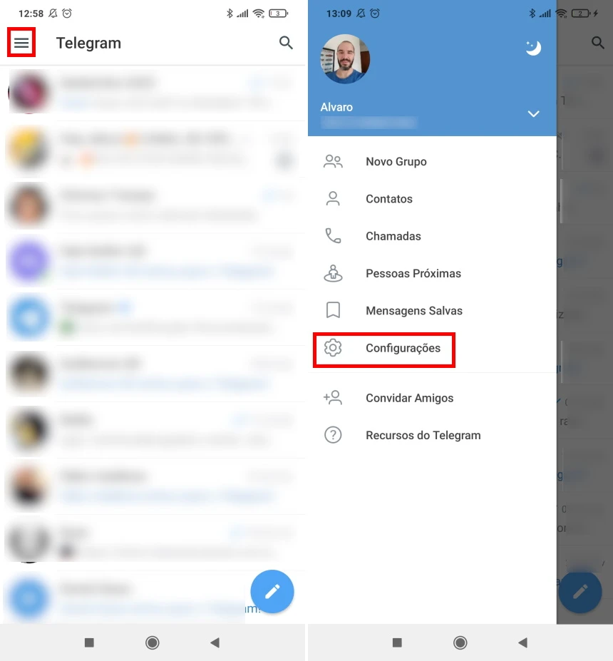 Como esconder o número de telefone no Telegram - Passo 1