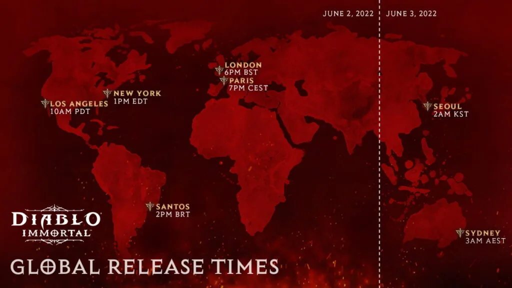 Diablo Immortal - Mapa com data e hora do lancamento