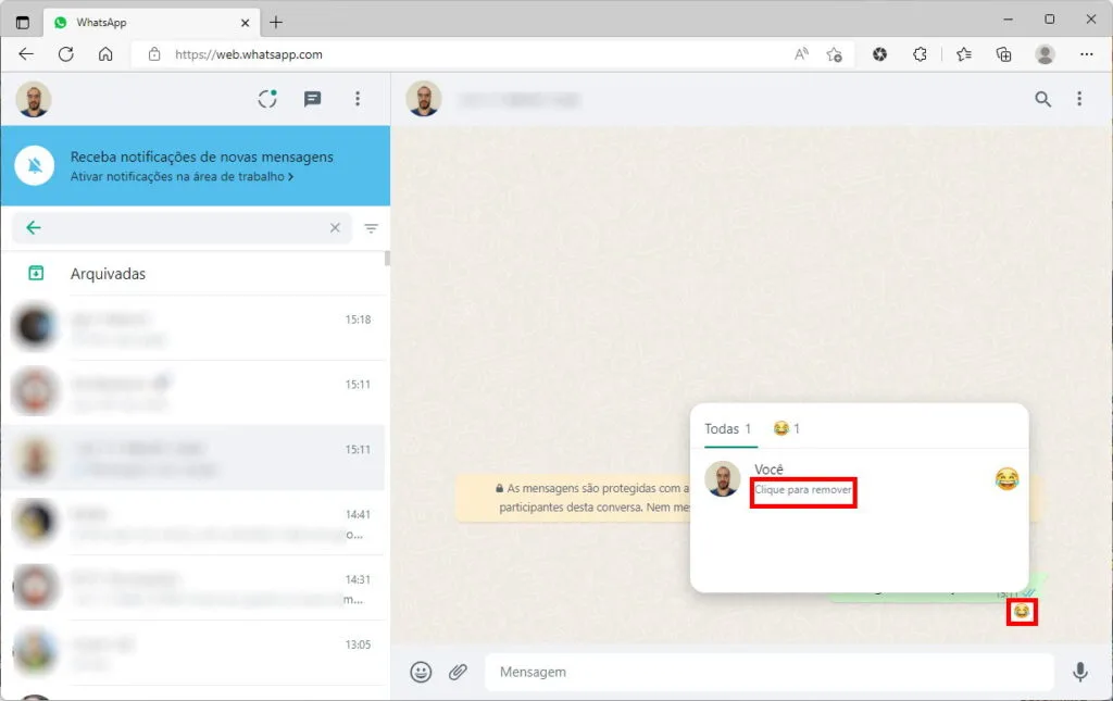 How to remove a sent reaction on WhatsApp - Web or Desktop