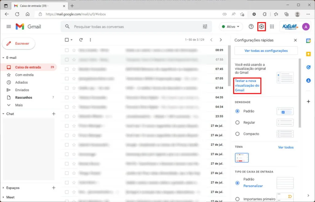 Gmail - como ativar o novo visual