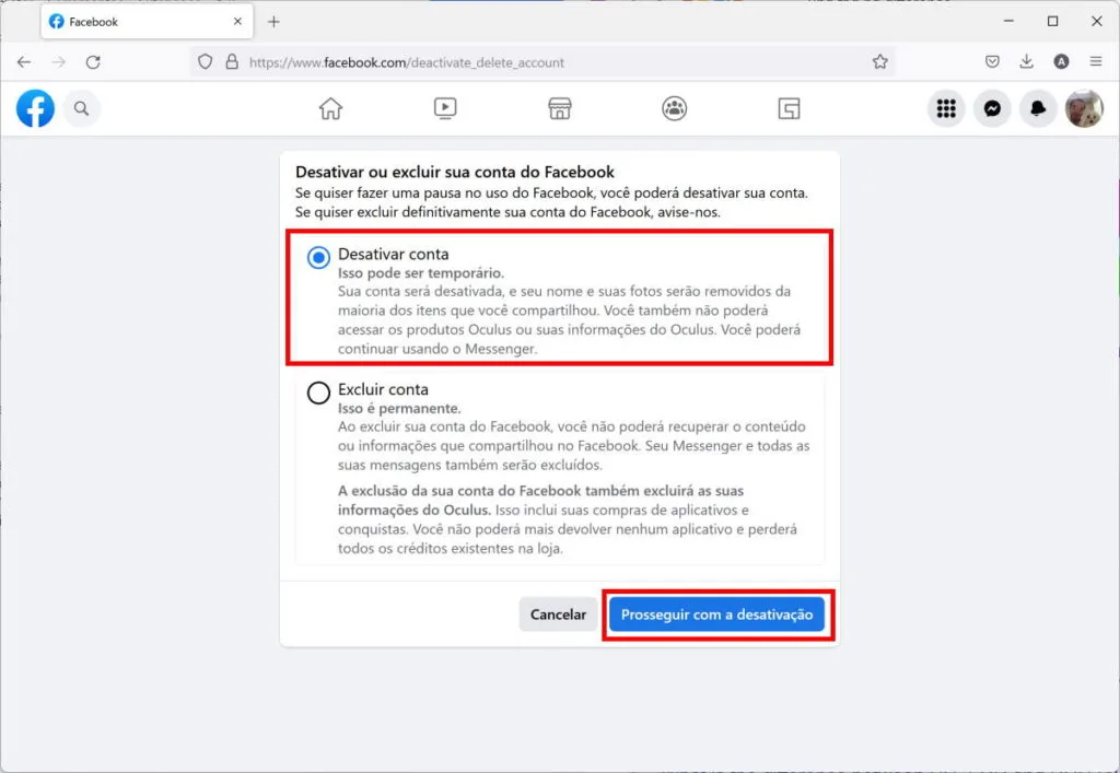 How to deactivate your Facebook profile - Step 3