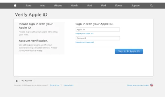 Example of a fake (phishing) page that aims to steal the Apple ID credential