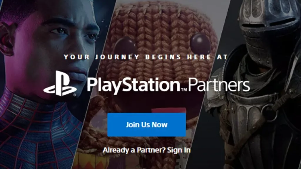 Screenshot shows Sony's PlayStation Partners program join page